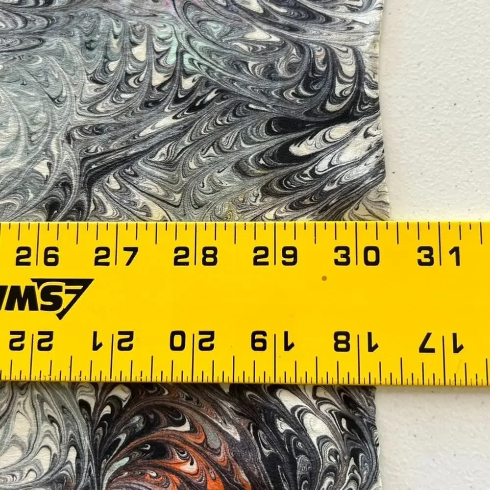 Marble Swirl Silk Scarf Hand Marbled Square Ivory Black Gray Hand Rolled Hem 30